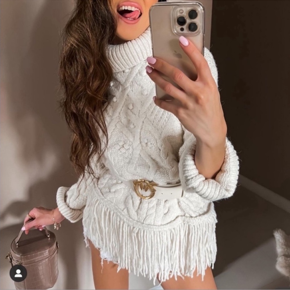 Zara Cream Cable Knit Turtleneck Sweater. L - Picture 4 of 11